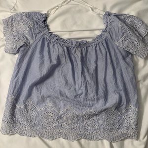 off the shoulder blue lace blouse